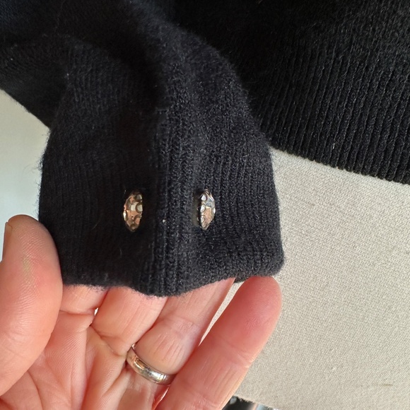 Vintage Genuine Mouton Fur Shawl Collar Sweater Black S, Rhinestone Accents - Picture 10 of 14